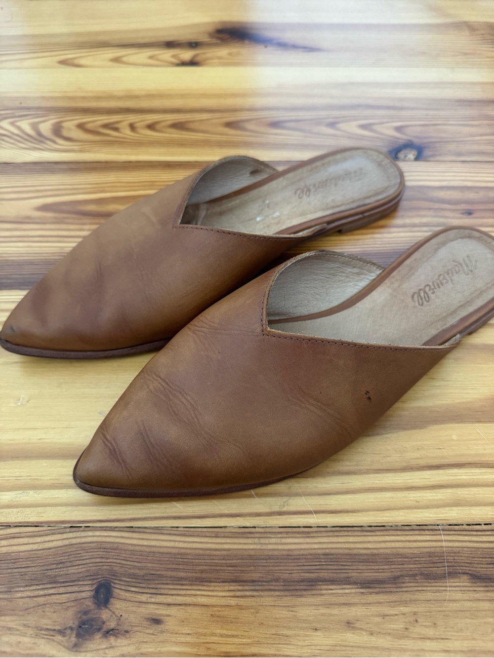 Madewell Women’s Tan Leather Pointed-Toe Slip-On Mules Flats size 9.5